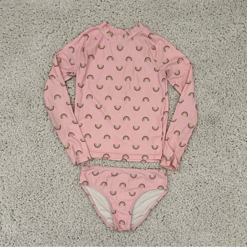 Harper Canyon Pink Rainbow Kids Rashguard Set size 8 girls